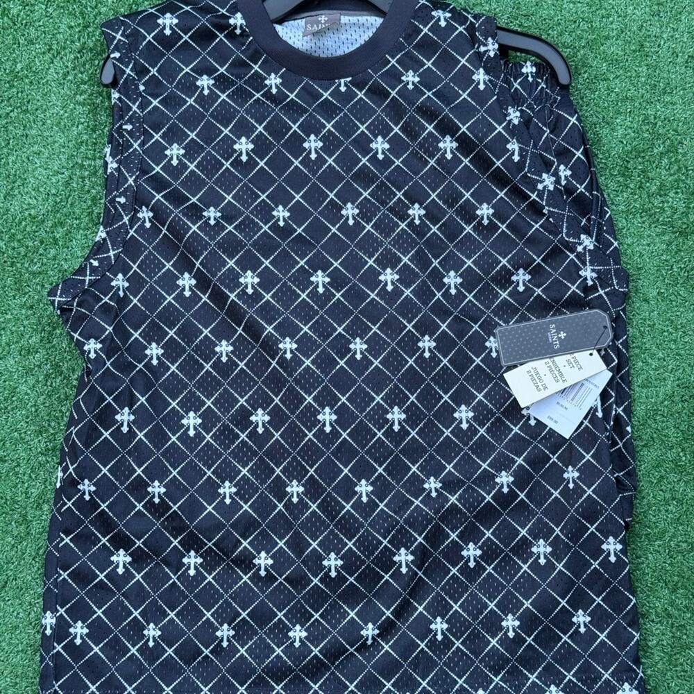 Saints Studio Black & Ecru Plaid Mesh 2 Piece Set Tank Top & Shorts Rare